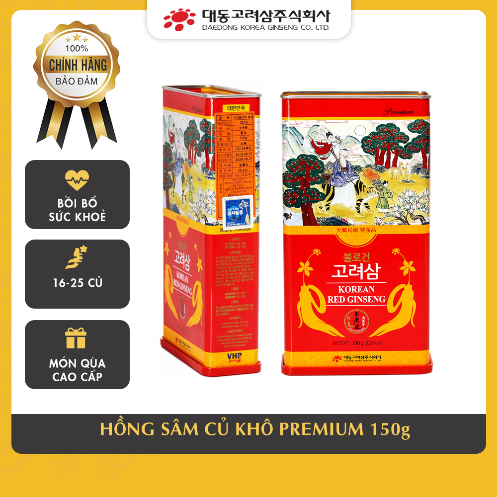 Hồng sâm củ khô Hàn Quốc Daedong Korea Ginseng 150g dòng Premium củ nhỏ (16 -25 củ) - Tăng cường trí nhớ, hỗ trợ giảm mỡ máu, phòng ngừa tiểu đường, huyết áp