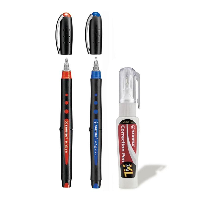 Bộ 2 cây bút bi STABILO Black F (xanh+đỏ) + bút xoá Correction Pen CPS88