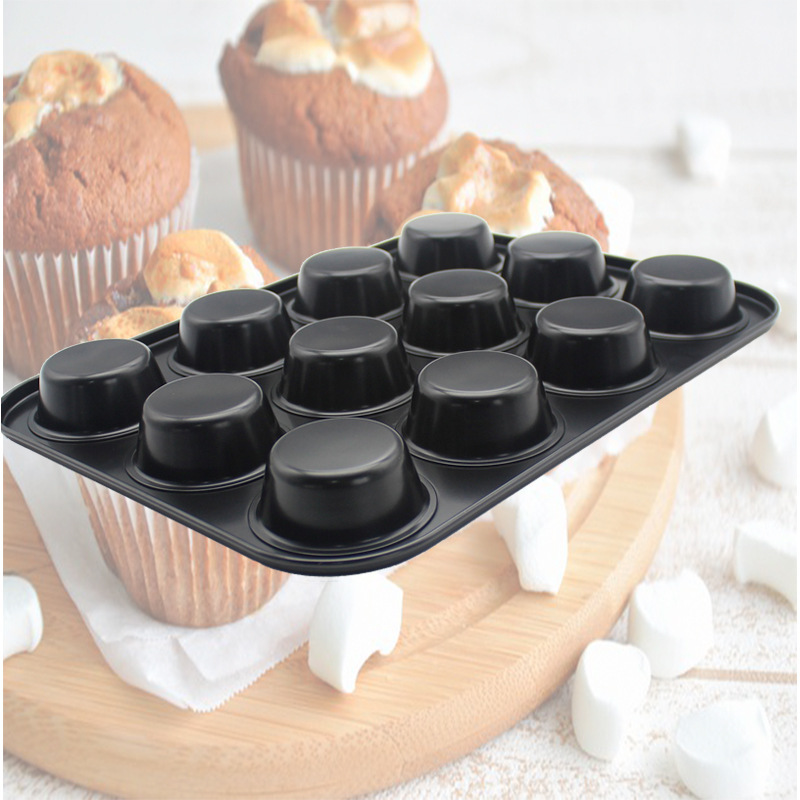 Khuôn Làm Bánh Nướng Bánh Cupcake, Muffin, Rau Câu 12 Ô Thép Carbon Chống Dính Cao Cấp Đa Năng