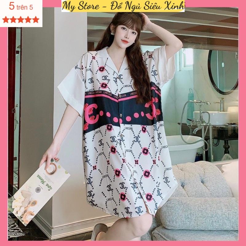 Đầm ngủ váy sơ mi form rộng, chất lụa mango mềm-mịn-mát - Freesize dưới 67kg