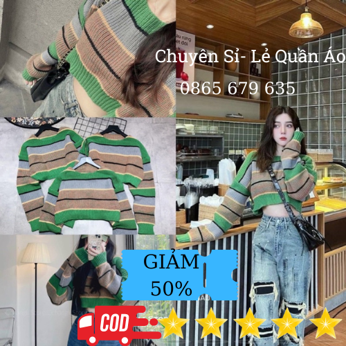 Áo Len Kẻ Xanh , Áo Len Xanh Kẻ Croptop Cực Chất, Áo Len