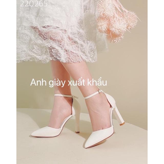 CG49 - GIÀY CAO GÓT ,GIÀY CƯỚI NHŨ XƯỚC KÍN MŨI BAO GÓT ,GÓT TRỤ 9p