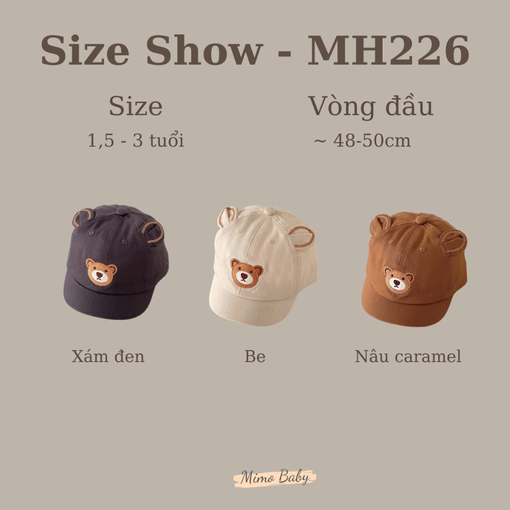 Mũ nón lưỡi trai gắn tai gấu đáng yêu cho bé MH226 Mimo Baby