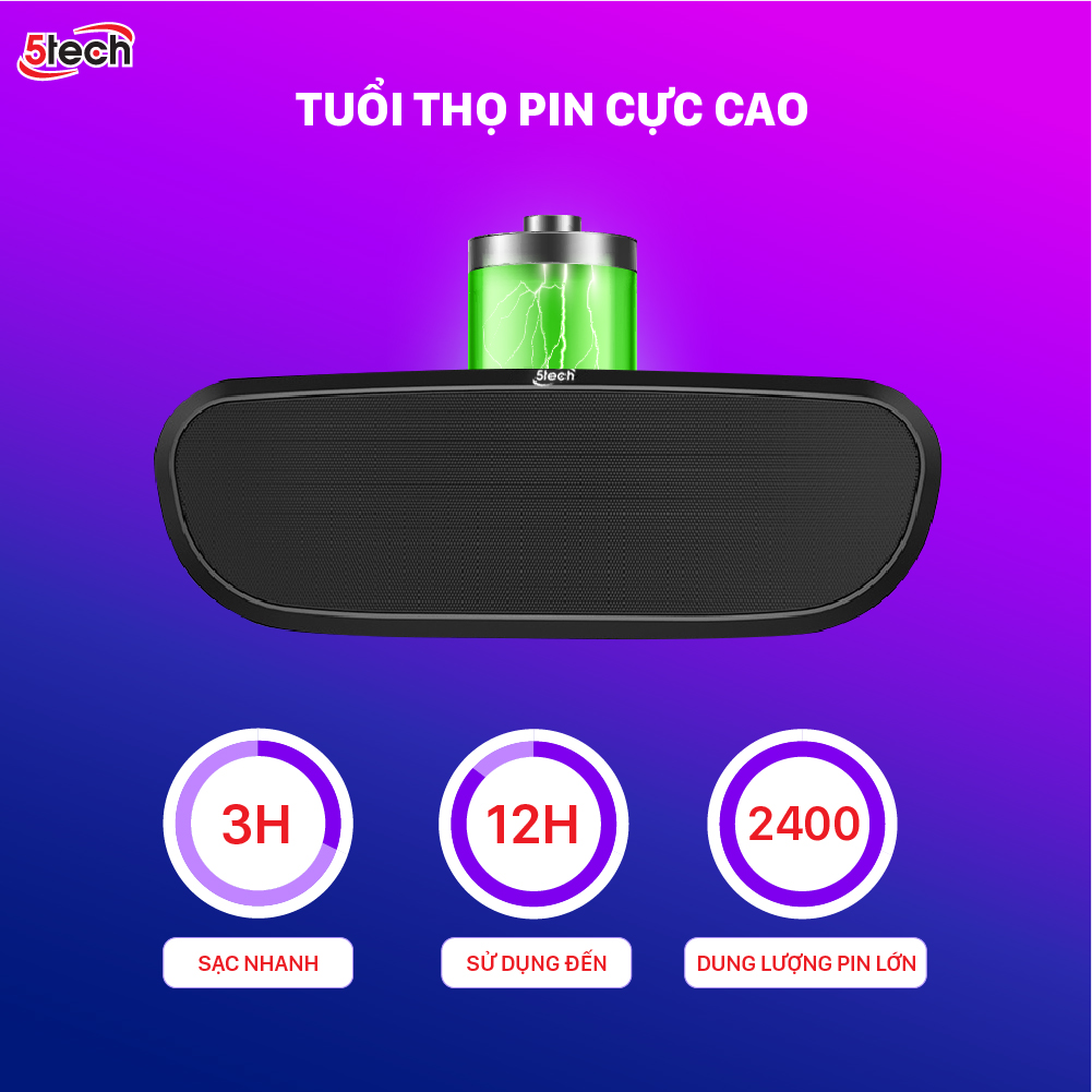 Loa bluetooth 5TECH BS1 hàng chính hãng, loa mini cầm tay di động âm thanh sống động, âm bass siêu trầm nghe nhạc cực đỉnh dành cho điện thoại, máy tính,...