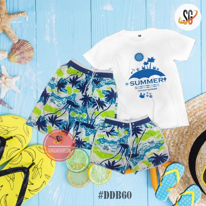 Bộ đồ đi biển nhóm hay cặp đôi gia đình gồm áo thun và quần hoạ tiết cây dừa nổi bật DDB60 | DONGPHUCSG