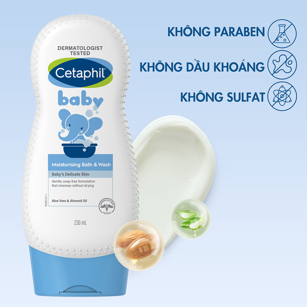 Sữa Tắm Trẻ Em Cetaphil Baby Moisturizing Bath &amp; Wash Dưỡng Ẩm 230ml