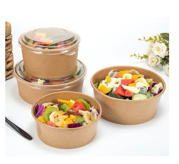 10 Tô giấy Kraft 1000ml nắp PET-Đựng salad/bánh bông lan trứng muối