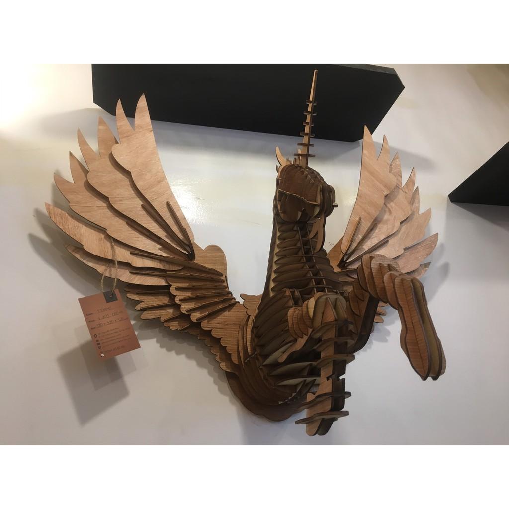 Đầu ngựa một sừng treo tường bằng gỗ Decor Việt Phát TTNMS
