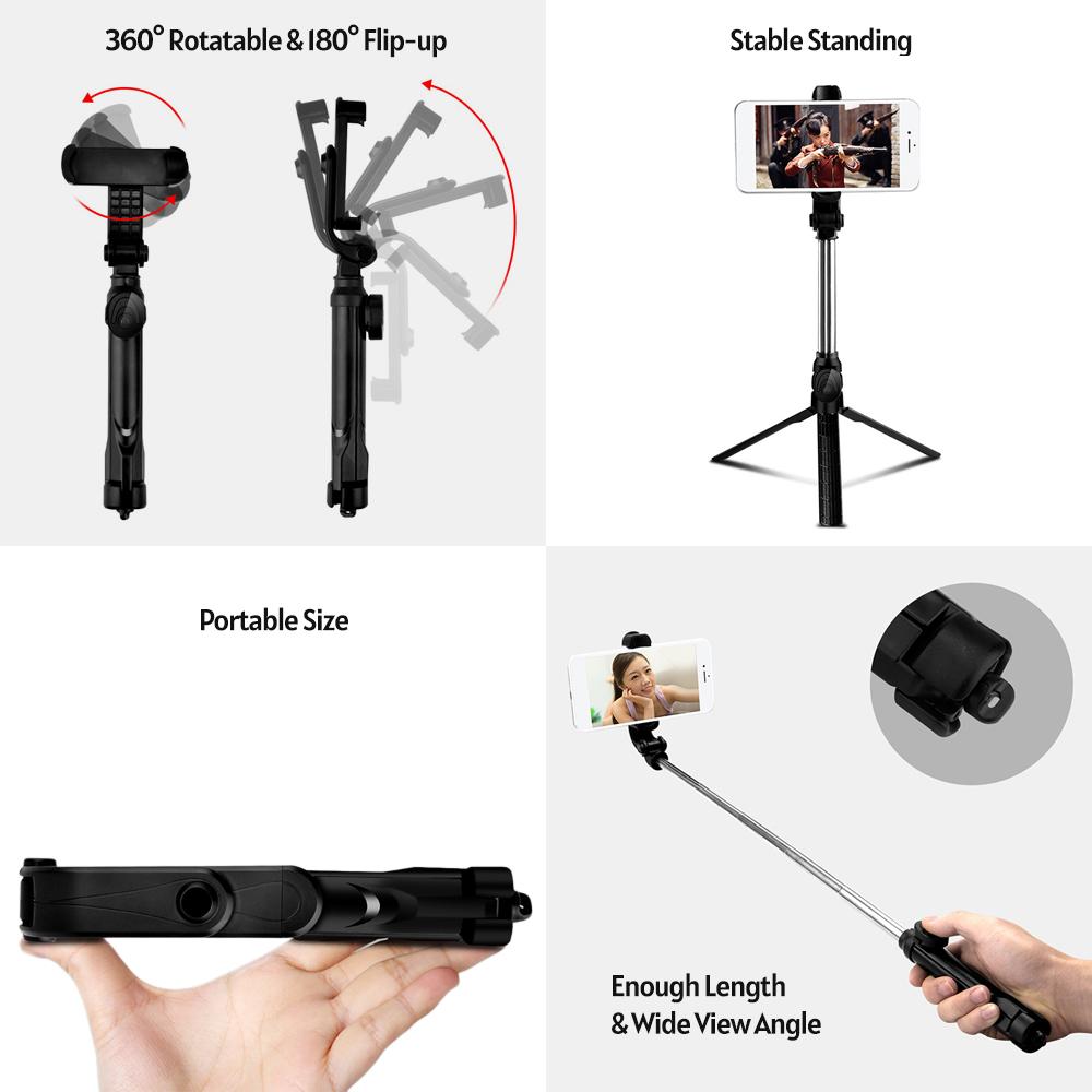Gậy chụp ảnh tự sướng Chân máy có thể mở rộng với Điều khiển từ xa BT Xoay 360 độ cho điện thoại di động