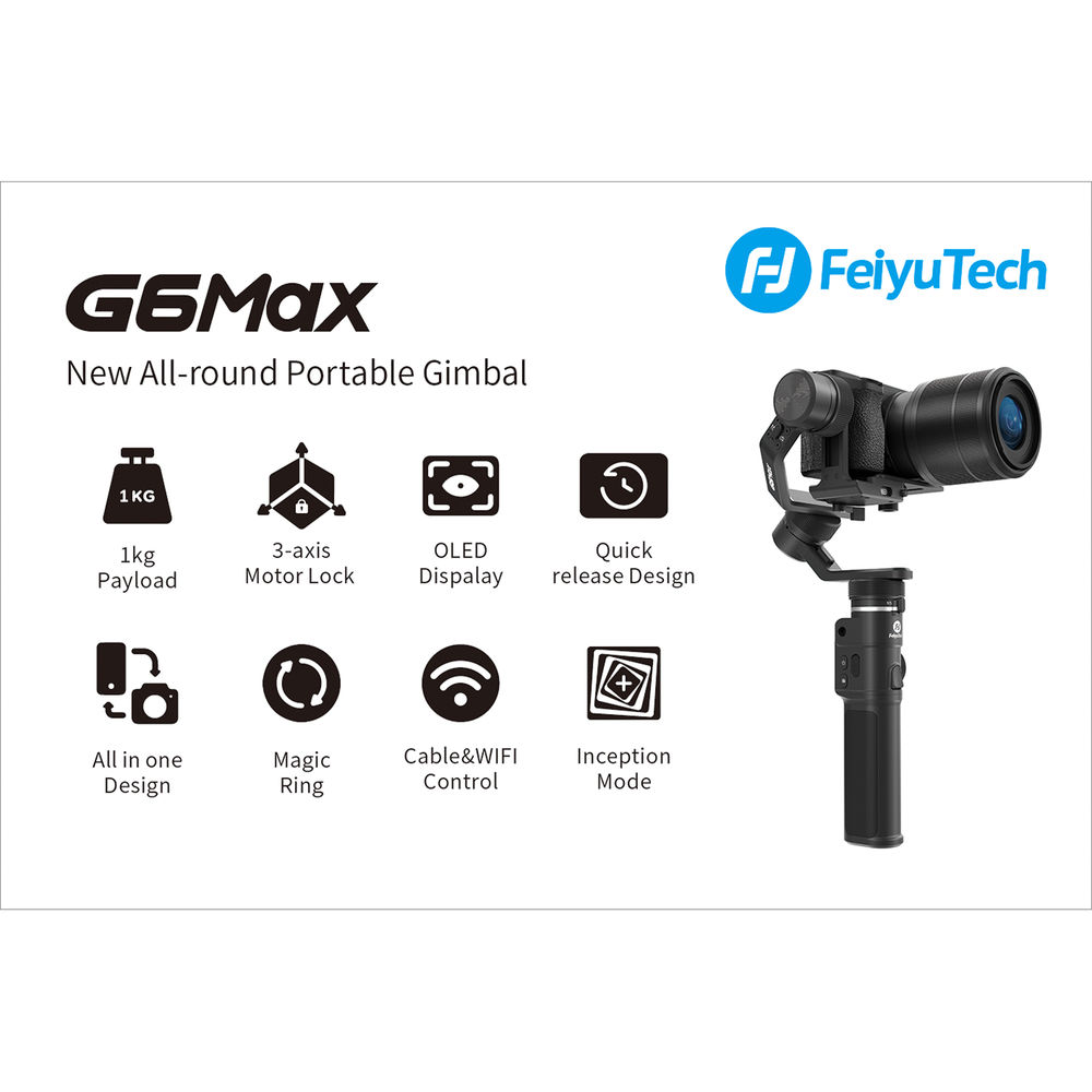 Feiyu G6Max - Gimbal Chống Rung Cho Máy Ảnh Cỡ Nhỏ, Gopro, Smartphone, Tải Trọng 1,2 Kg - Hàng Chính Hãng