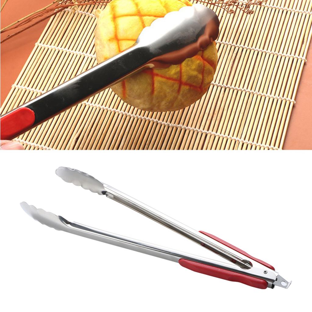 Stainless Steel Kitchen Tongs Locking Clip Metal Food Tongs Soft Grip Serving Tongs for BBQ Grilling Barbeque Parties Cooking Utensil