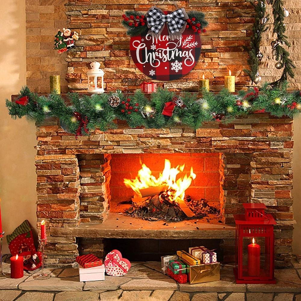 Phụ Kiện Treo Cửa Chào Mừng Giáng Sinh Bằng Gỗ Hình Tròn Màu Đỏ Trang Trí Nhà Cửa