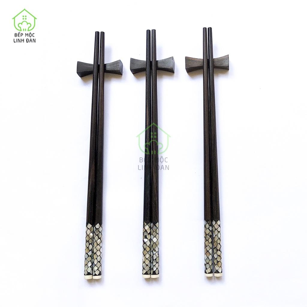 Đũa Gỗ Trắc Tự Nhiên Khảm Xà Cừ Hình Vảy Rồng HAHANCO [CTL757] Bộ 10 Đôi