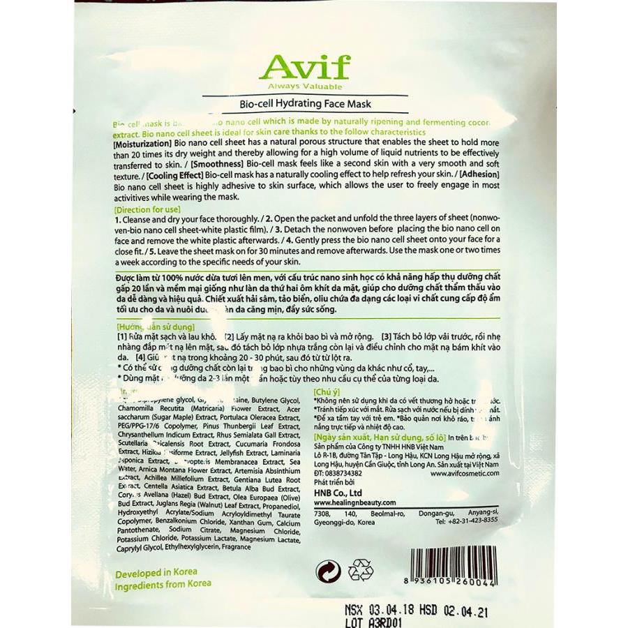 Mặt nạ Avif biocell dưỡng ẩm da chuyên sâu - Avif biocell hydrating face mask