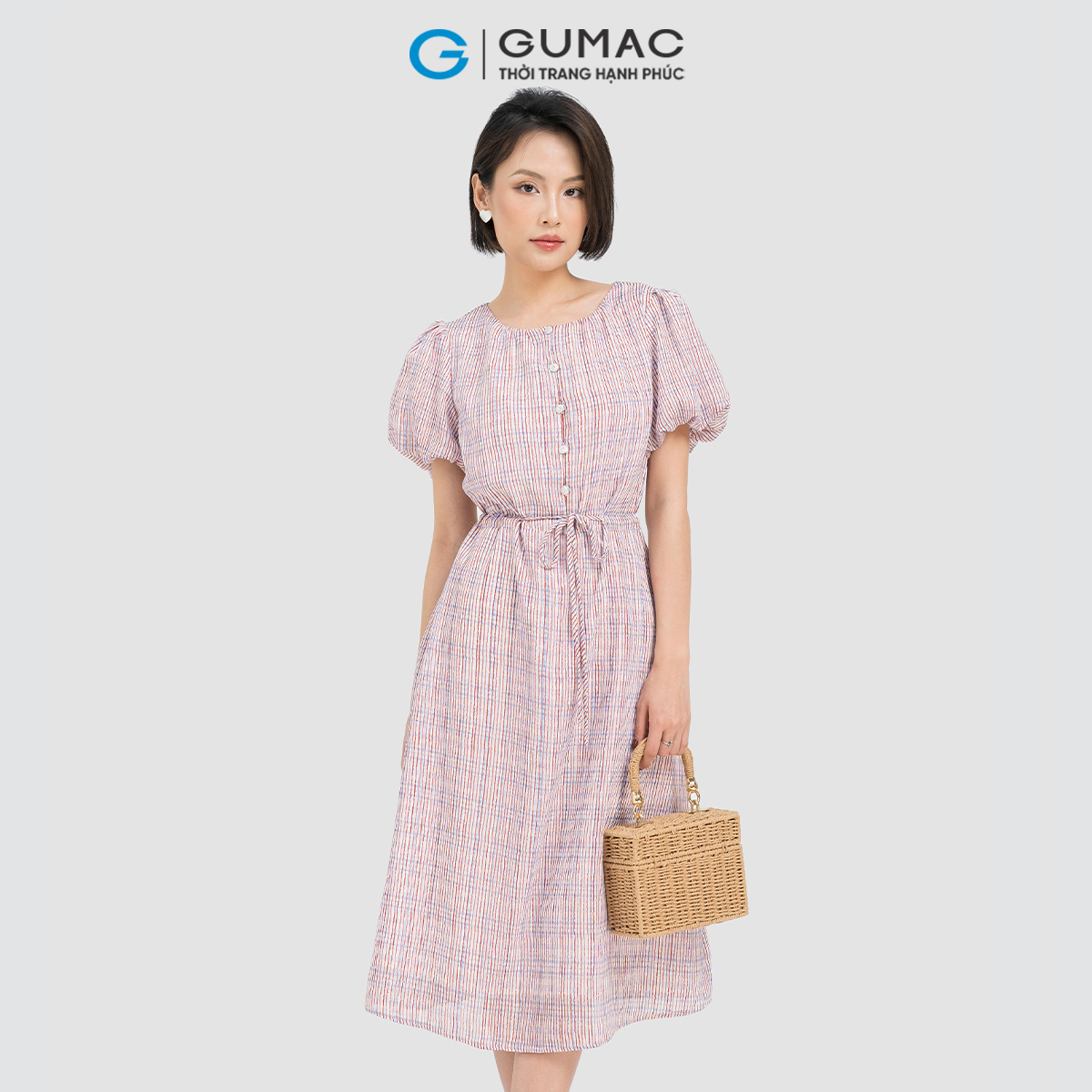 Đầm A rút dây eo GUMAC DD04022