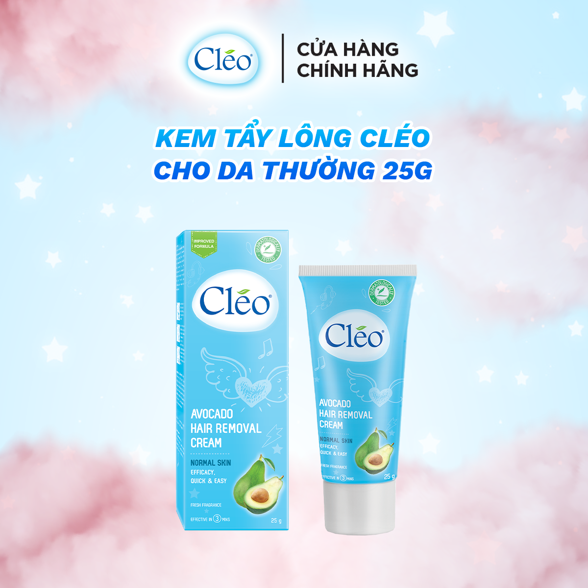 Kem Tẩy Lông Chiết Xuất Bơ Cleo Dành Cho Da Thường 25g, an toàn, không đau và đạt hiệu quả nhanh chóng