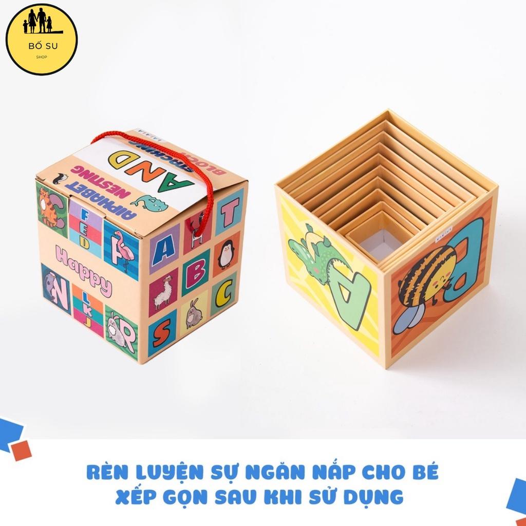 Tháp xếp chồng cho bé đồ chơi cho bé hình khối giúp bé phát triển tư duy gồm 10 hộp Shop Bố Su