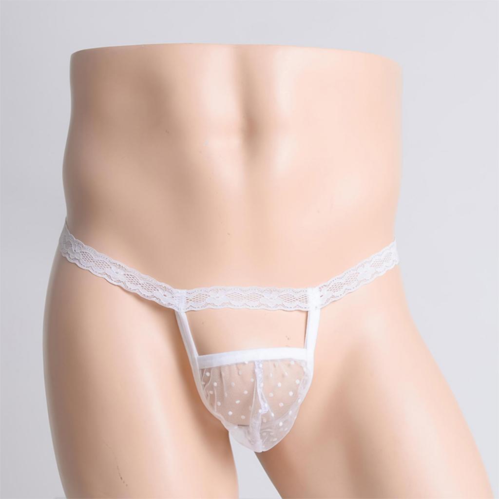 2pcs Men Underwear Thong Lace Underpants G-String Thong Briefs Bikini T-Back Mesh Triangle Low Waist Thong