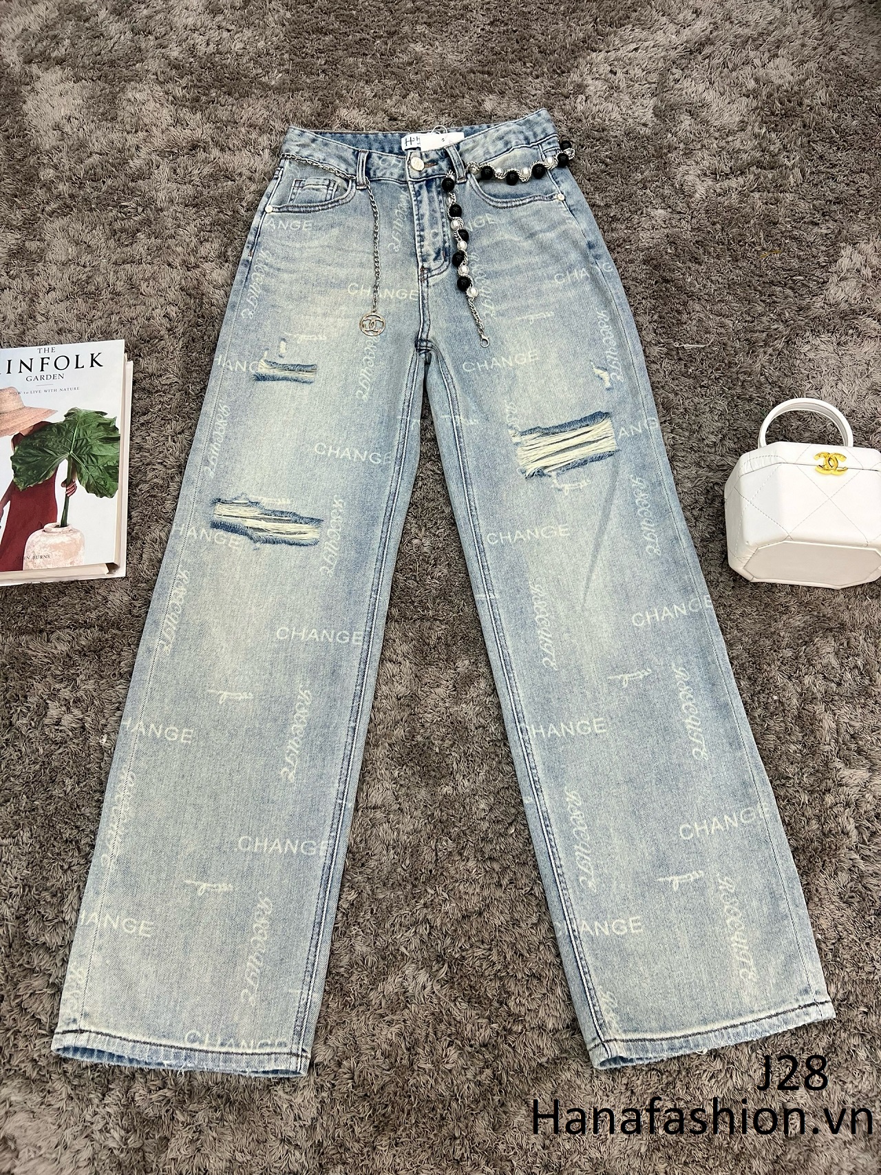 Quần Jeans rách kèm dây nịt Hàn Quốc-J28