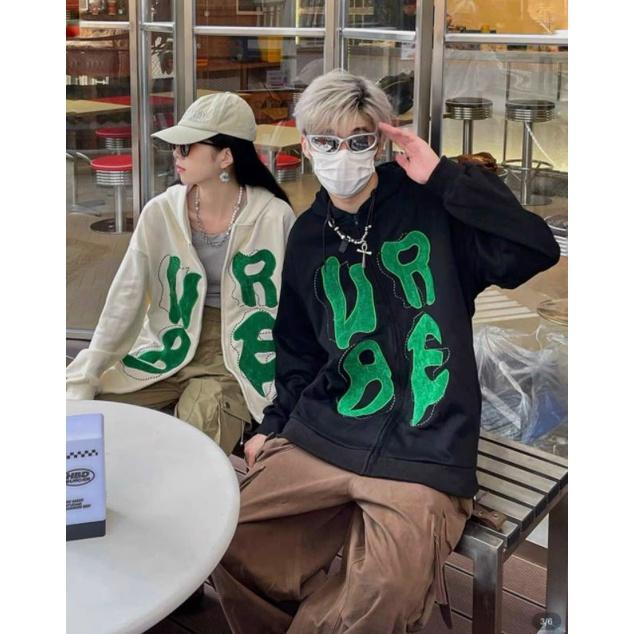 Áo khoác teen nón to chất nỉ ngoại cao cấp form rộng in chữ URBE, Áo hoodie unisex có dây kéo tay phồng,chống lạnh