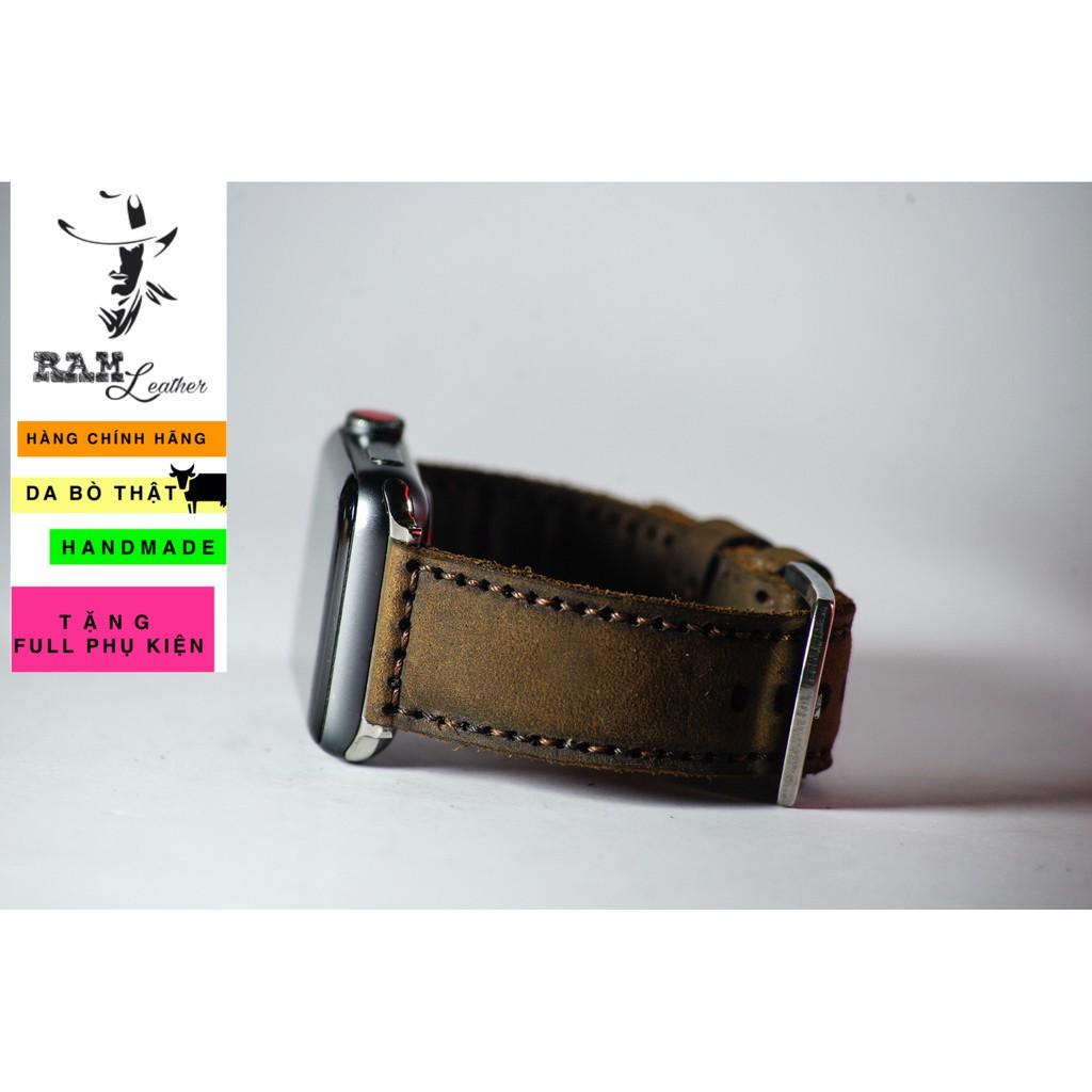 Dây apple watch da bò nâu đất handmade bền chắc cực đẹp RAM Leather classic 1950 - tặng khóa chốt và adapter