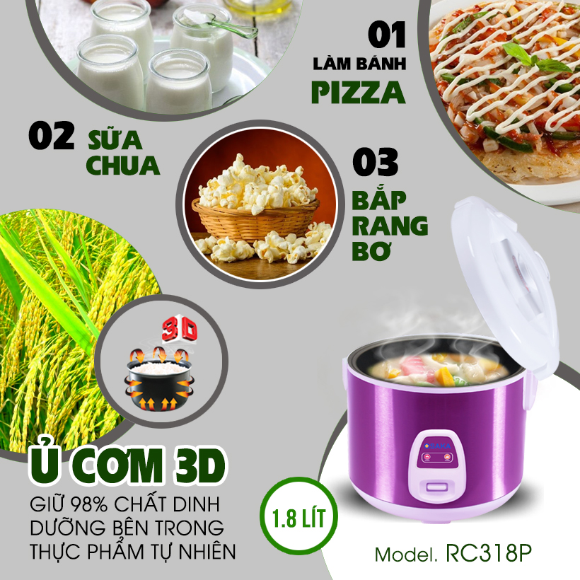 Nồi Cơm Điện 3D Cao Cấp Osaka RC318P(1.8 L) - Hàng Chính Hãng