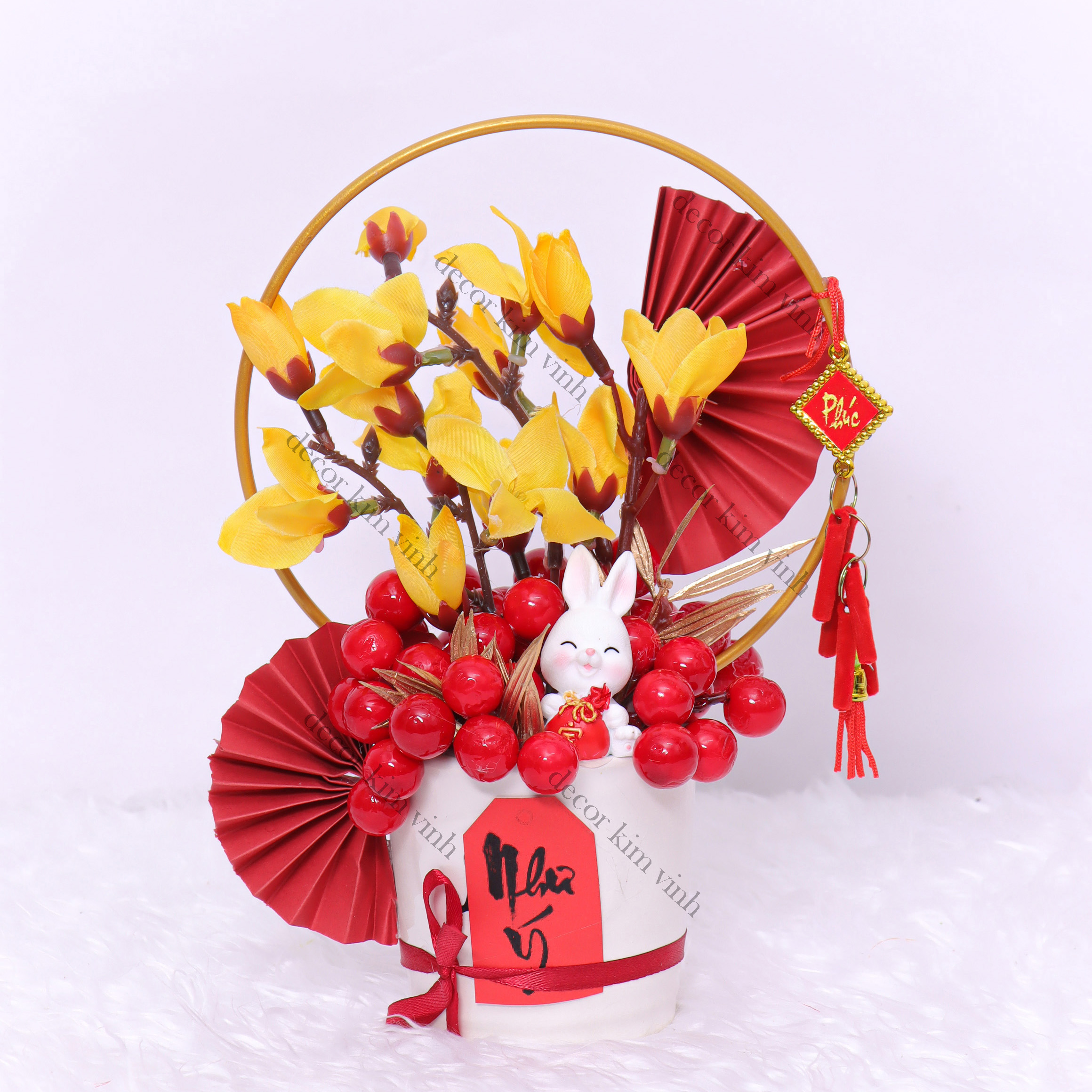 Chậu Đào Đông Trang Trí TẾT A22 May Mắn Tài Lộc – Handmade
