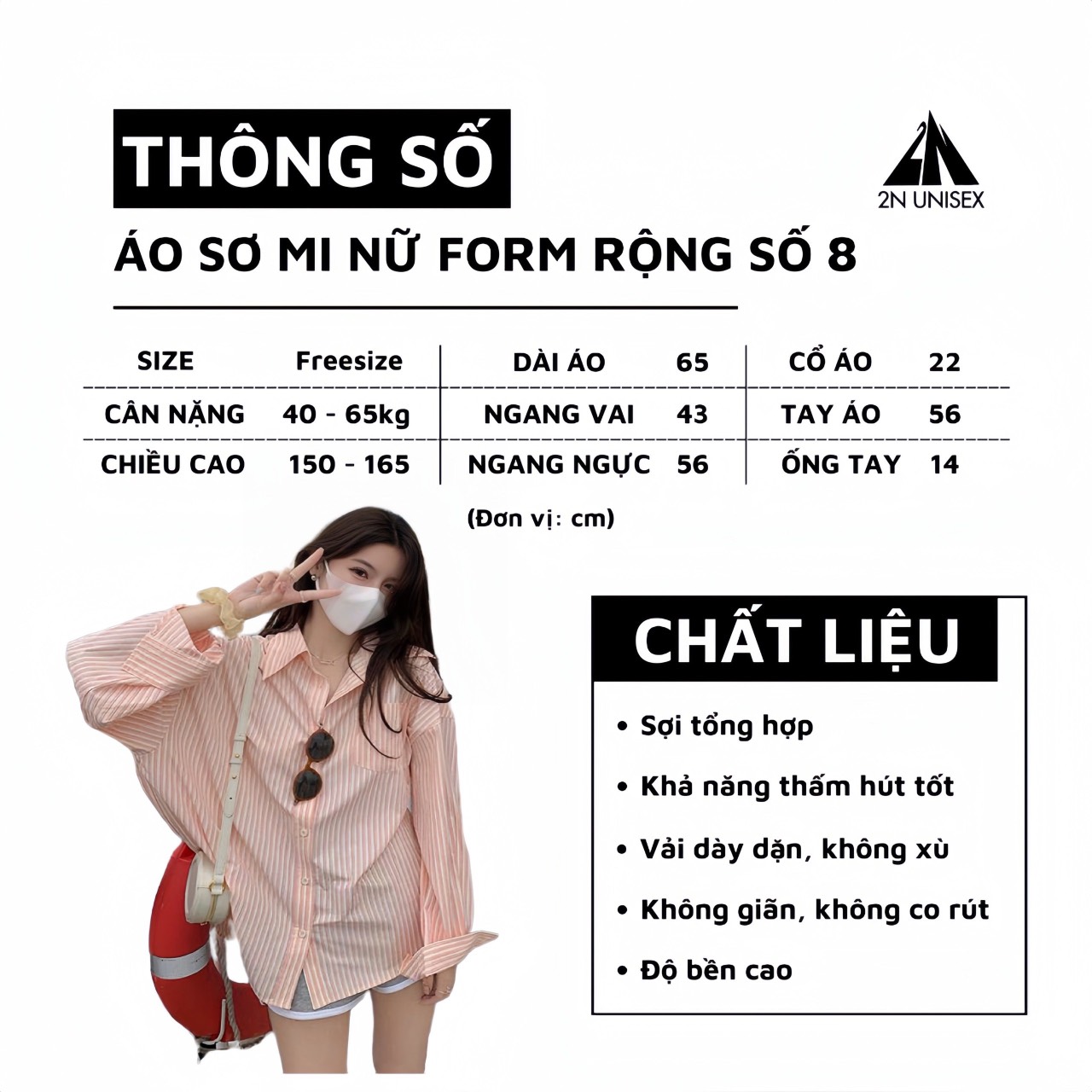 Áo sơ mi nữ form rộng 2N Unisex somi khoác ngoài sọc to số 8