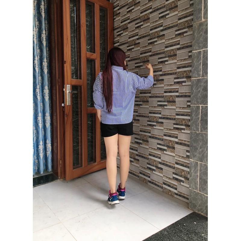 Áo sơ mi Oversize sọc dọc phối túi sọc ngang