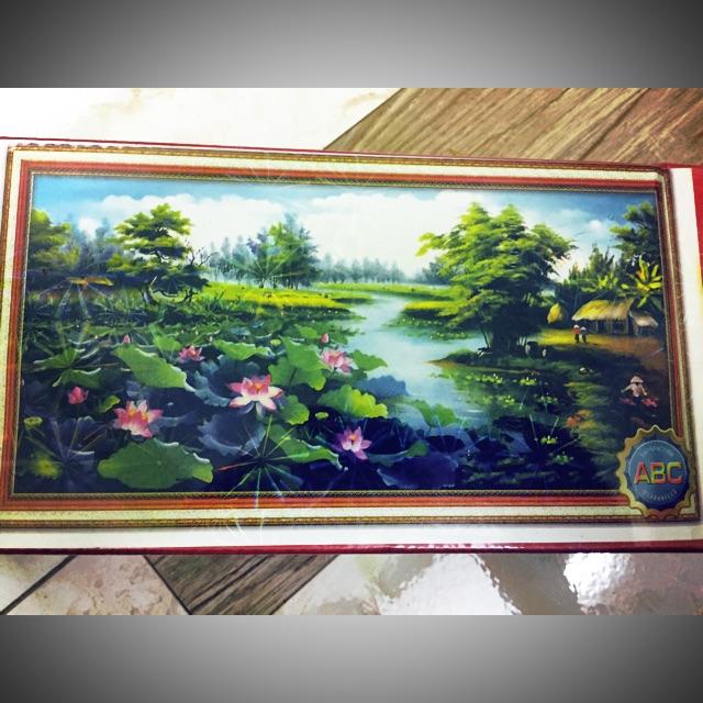 Tranh đính đá phong cảnh hoa sen