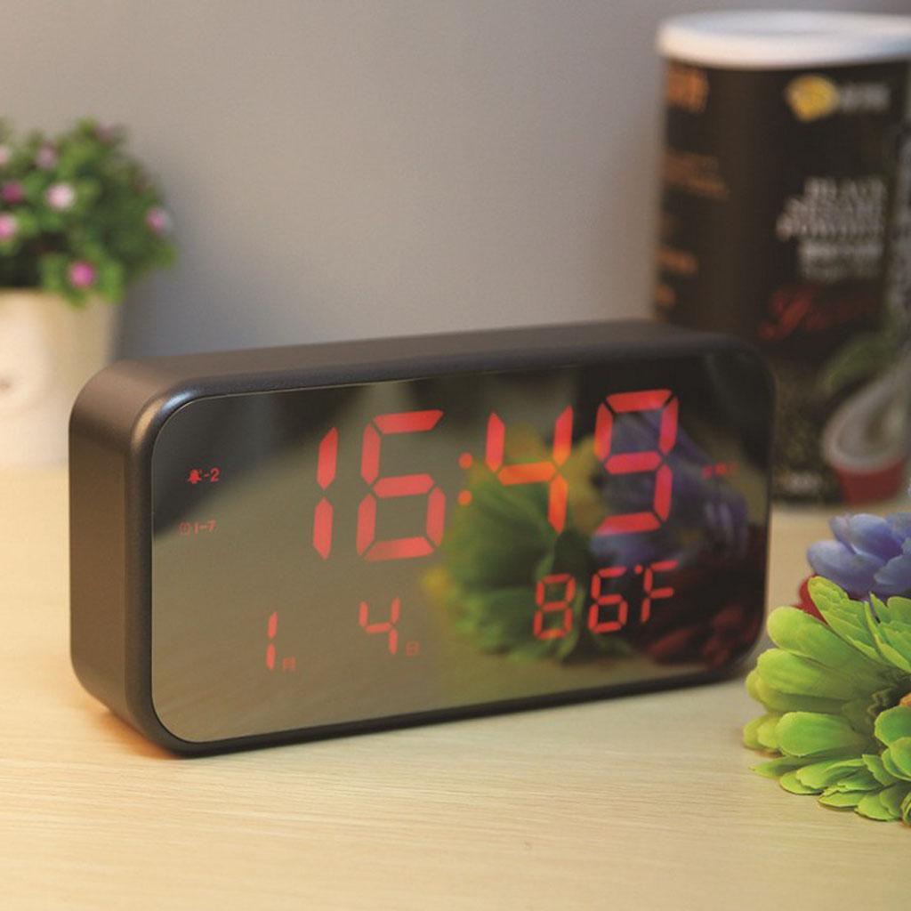 LED Digital Alarm Clock USB Mirror Time Date Temperature Display Snooze #1