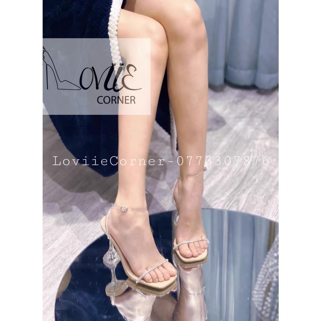 SANDAL CAO GÓT LOVIIECORNER - GIÀY THỜI TRANG MŨI VUÔNG 9 PHÂN - GUỐC NỮ DÂY NGANG MẢNH ĐÁ G220936