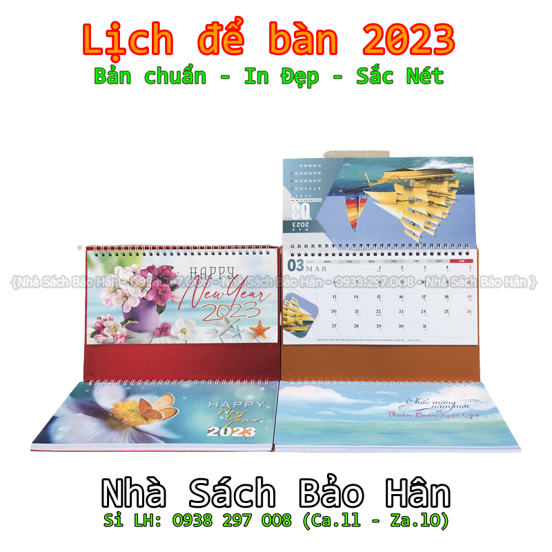 Lịch để bàn 2023 có lịch âm (kiểu chữ M ) có dải note ghi chú ngày, tuần, đủ ngày âm dương (GIAO MẪU HÌNH NGẪU NHIÊN)