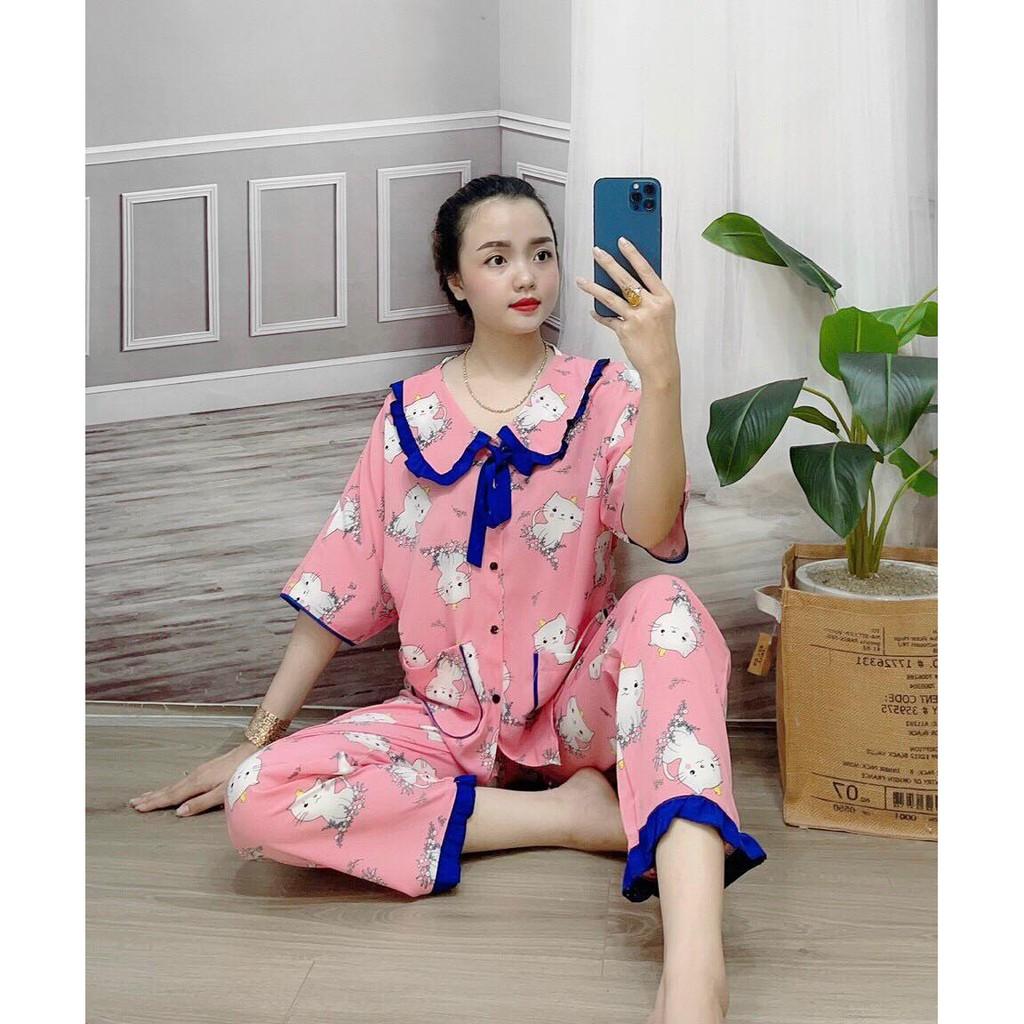Đồ bộ ngủ mặc nhà pijama, tay ngắn cánh dơi quần dài, vải lụa siêu mềm mại