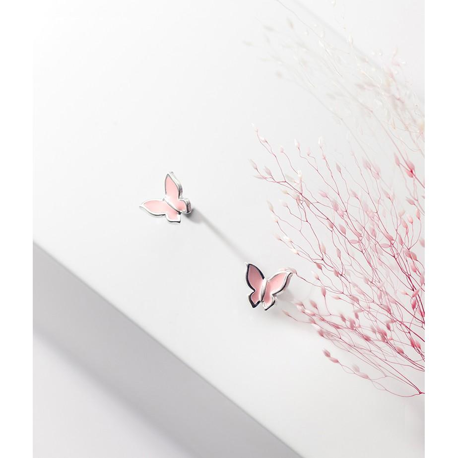 Khuyên tai bạc Ý s925 cánh bướm hồng dễ thương G2789 - AROCH Jewelry