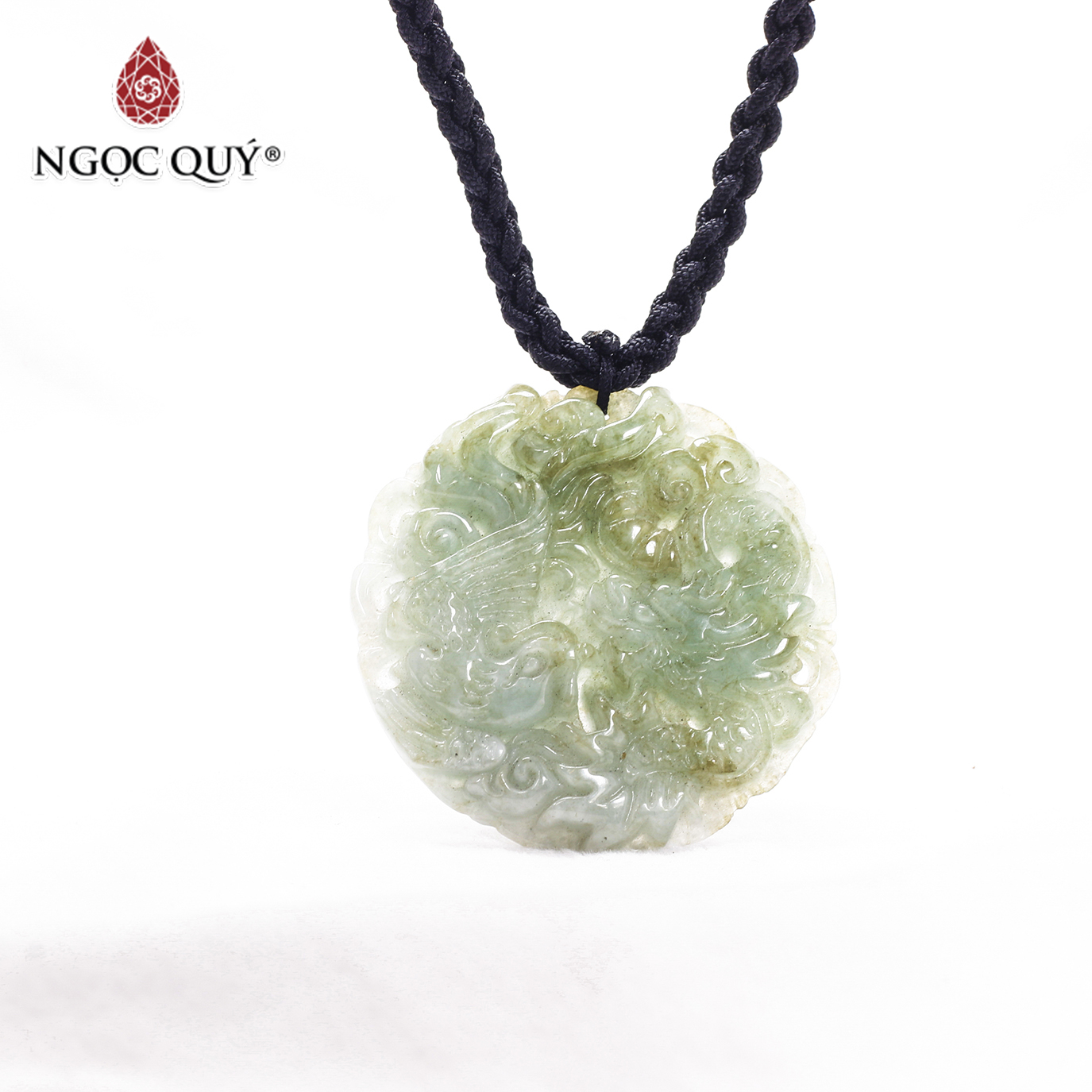 Mặt dây chuyền cẩm thạch long phụng 45mm mệnh hỏa , mộc - Ngọc Quý Gemstones