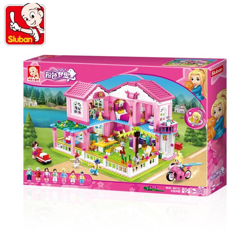 Đồ Chơi Lắp Ráp Kiểu LEGO FRIENDS Cho Bé Gái Mô Hình Biệt Thự Garden Villa Pink Sluban M38-B0721 Với 896 Mảnh Ghép