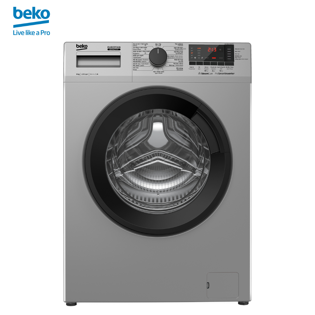 Máy Giặt BEKO 8kg Cửa Trước, Giặt Hơi Nước Steamcure, Cảm Biến Thông Minh Optisense - WCV8614XB0STS - Hàng Chính Hãng