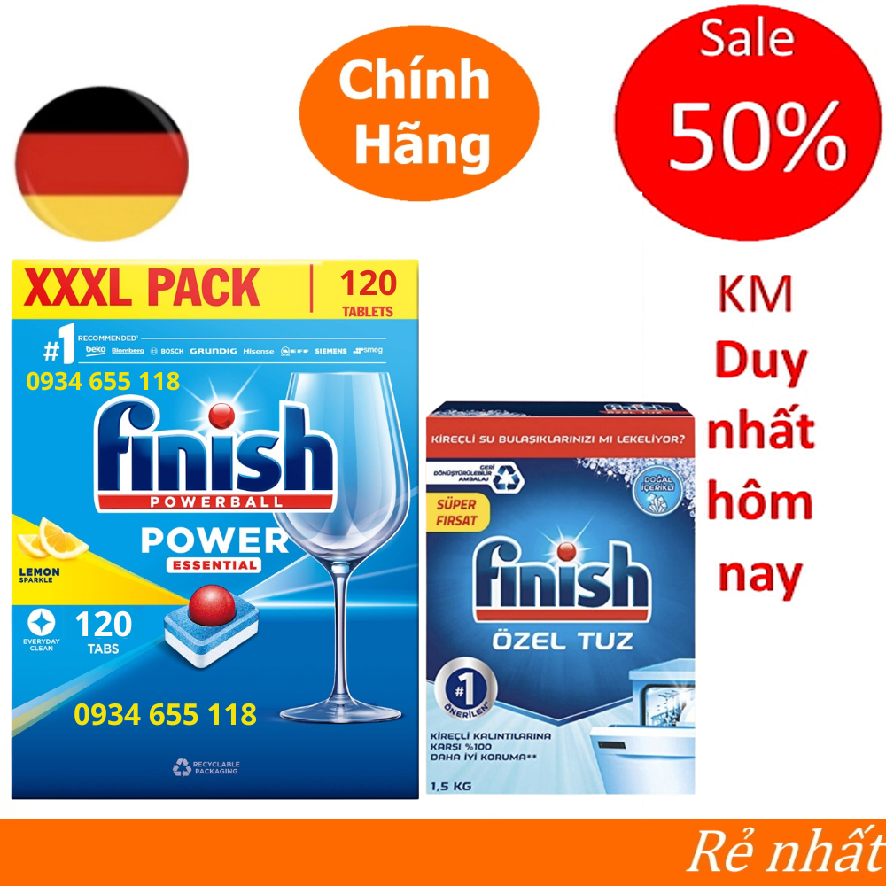 Combo Viên Finish All in one 120V + 1.5kg Muối rửa bát Finish chuyên dùng cho máy