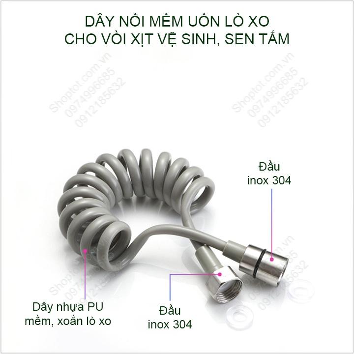 Dây mềm cho vòi xịt vệ sinh, uốn hình lò xo, sen tắm bằng nhựa PU, đầu bằng inox 304, dài 1.5m-2m-3m tùy chọn