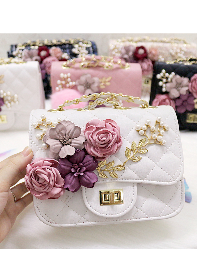 Túi da đính hoa vải BERI