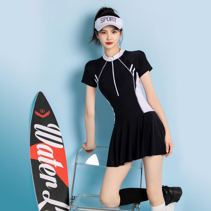 Đồ bơi nữ một mảnh kín đáo che bụng vải mềm mại co giãn 4 chiều, Bikini liền thân dạng váy