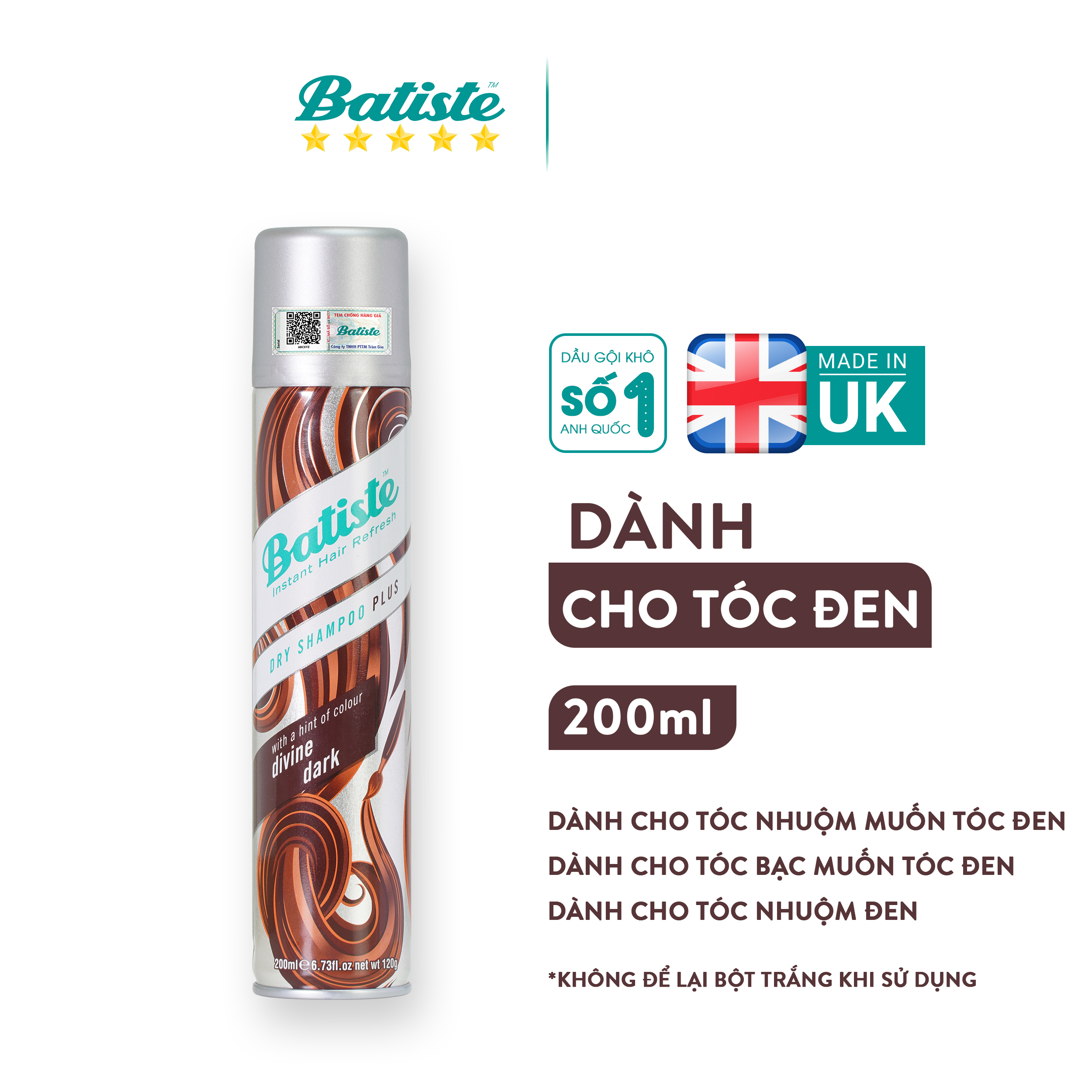 Dầu Gội Khô Batiste Dry Shampoo 200ml Hết Ngứa, Hết Bết Dính Tóc Bồng Bềnh Tức Thì