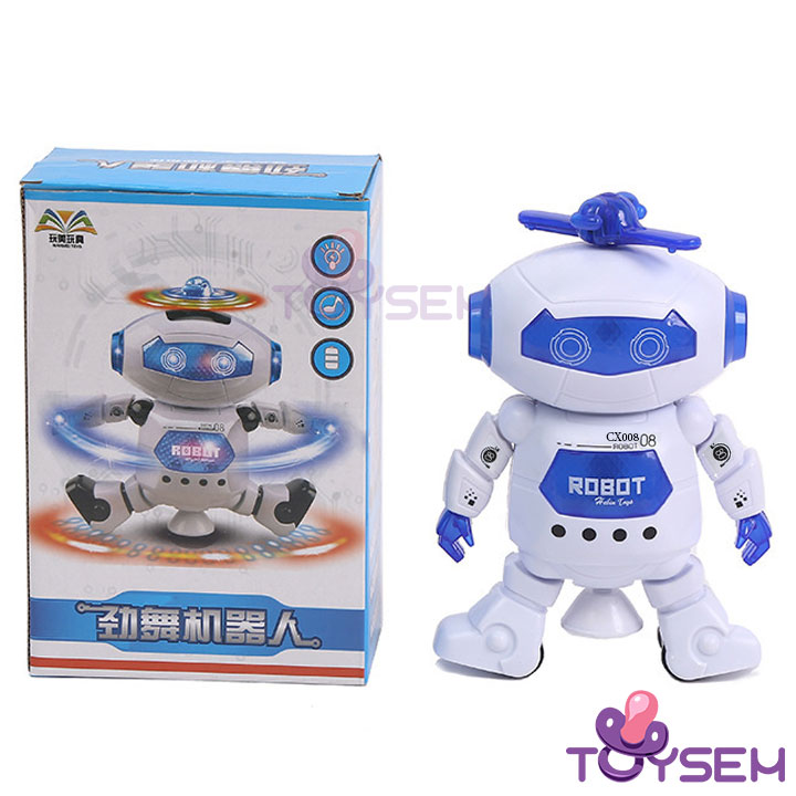 Đồ chơi robot nhảy múa theo nhạc xoay 360 có đèn led vui nhộn - Người máy đồ chơi nhún nhảy - Thế giới đồ chơi Toysem - Quà tặng sinh nhật cho bé trai bé gái cute