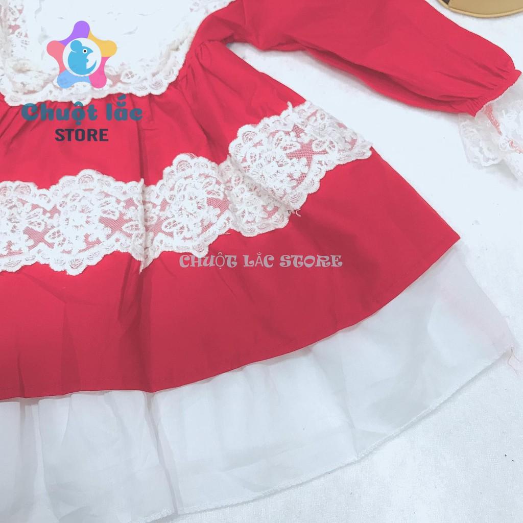 Đầm váy công chúa bé gái dài tay chất kate lụa phối ren màu đỏ cho bé từ 10kg đến 22kg