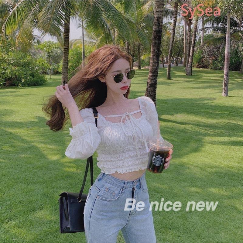 Áo Croptop Trắng Nhún Thân Siêu Xinh