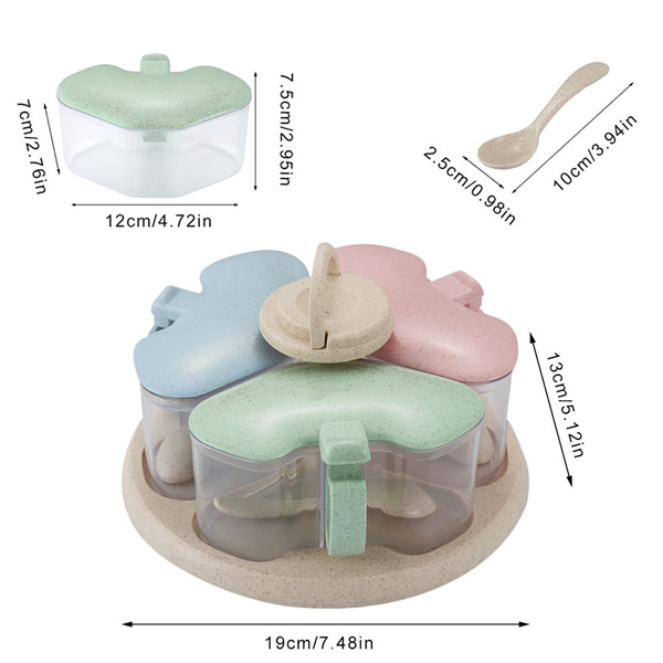 Khay Gia Vị Lúa Mạch 3 Ngăn Kèm Thìa