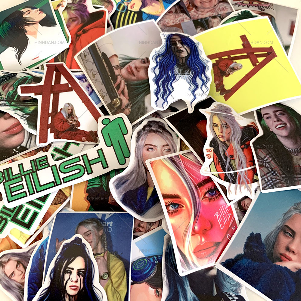 Sticker Billie Eilish Hình Dán Chủ Đề Ca Sĩ US Bad Guy Siêu Ngầu Kích Thước Từ 5cm Tới 10cm