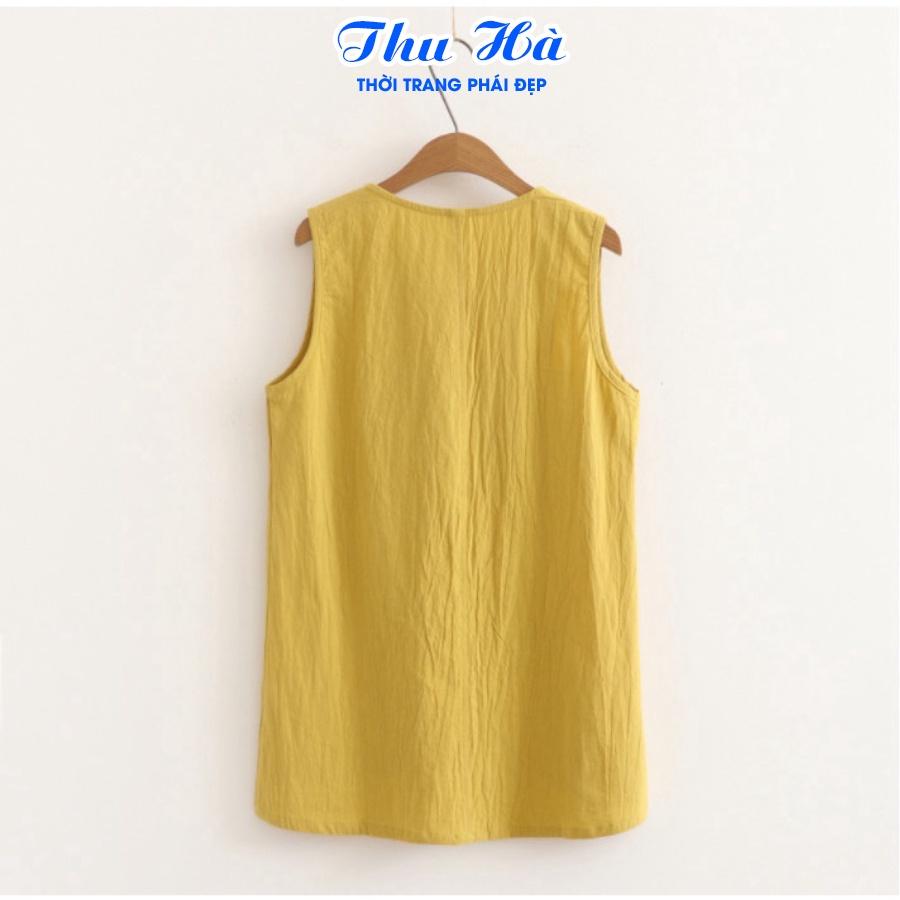 Áo sát nách nữ cổ tròn Thu Hà chất liệu đũi mềm nhẹ thoáng mát, form vừa xinh AKH.53