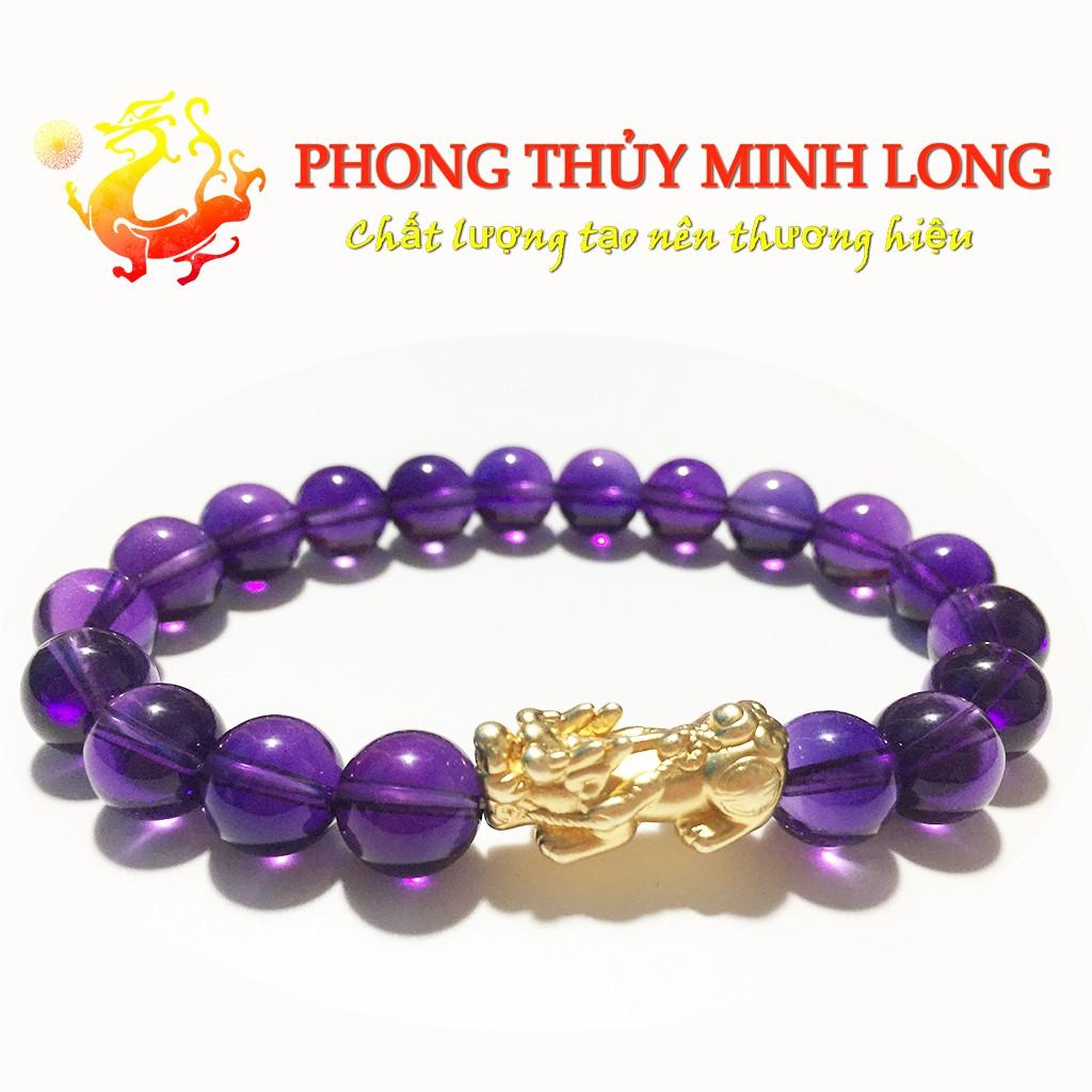 Vòng tay đá.thach anh tím chất lượng 5A mix Tỳ Hưu Vàng hợp người mệnh Hỏa và Thổ